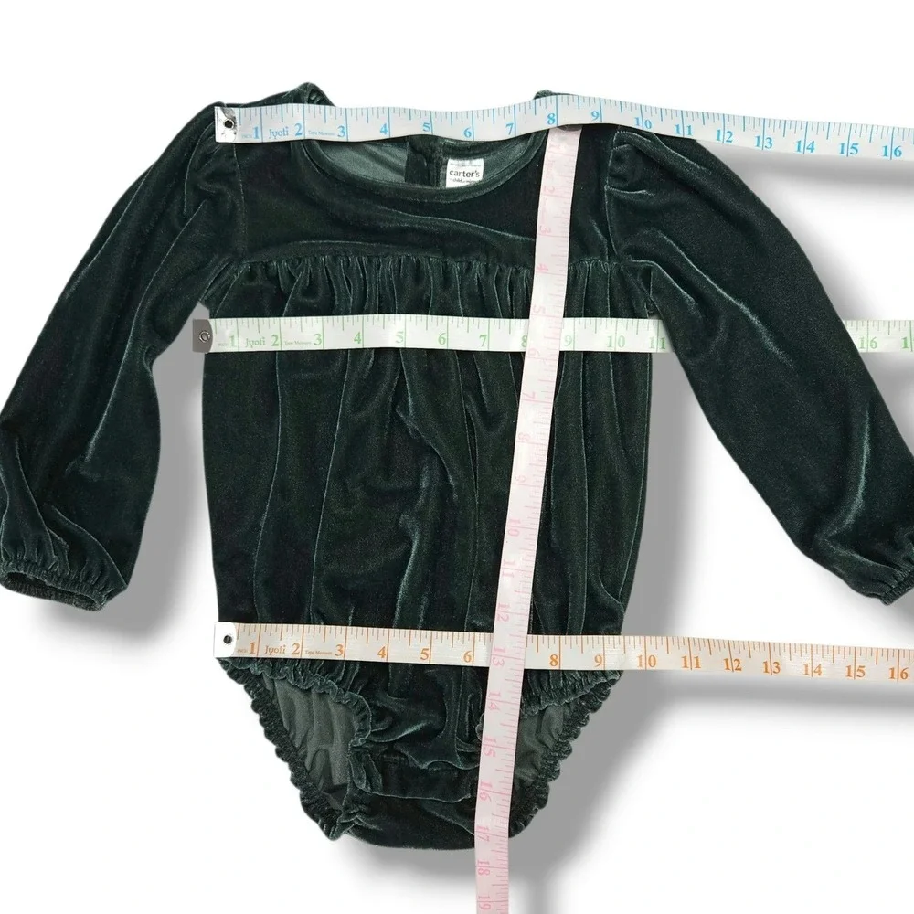 Carter's Girls Velvet Long Sleeve Puff Sleeve Bodysuit Emerald Green 24M